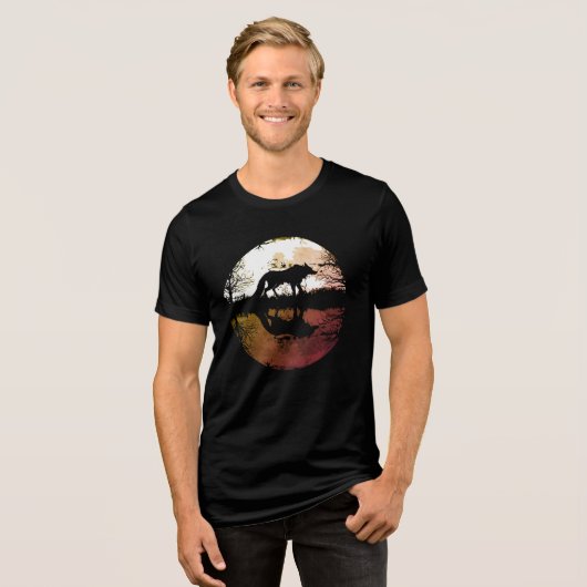 Lone Wolf onder de volle maan Tri-Blend Shirt (Voorkant volledig)