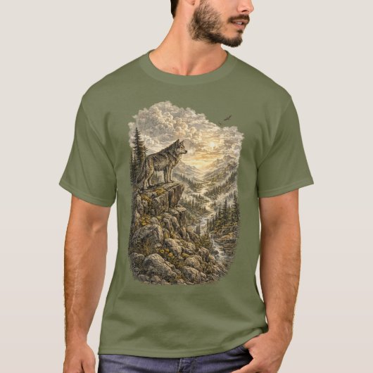Lone Wolf op een bergkam T-shirt (Voorkant)