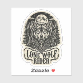 Lone Wolf Rider Bandana Volle Maan Biker Sticker