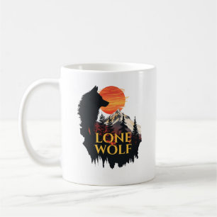 Lone Wolf, Sinaasappel Zonsondergang Silhouet Wolf Koffiemok