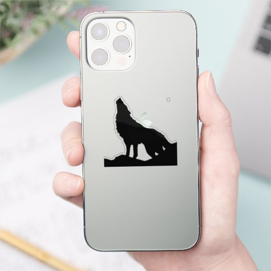 Lone Wolf Standing on a Hill Black Blue Pop Art Sticker (Telefoon)