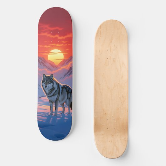 Lone Wolf Stands Against The Sunset Skateboard (Voorkant)