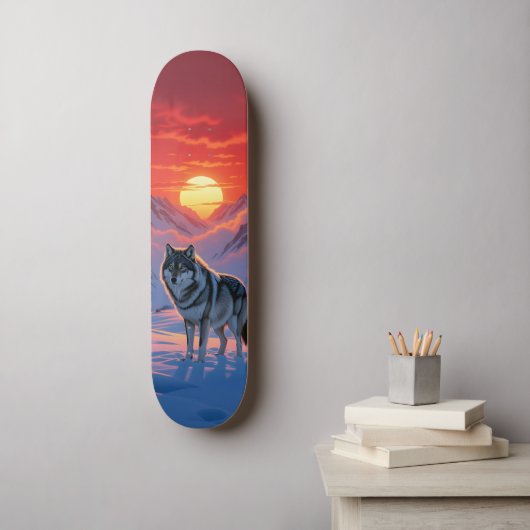 Lone Wolf Stands Against The Sunset Skateboard (Muurkunst)