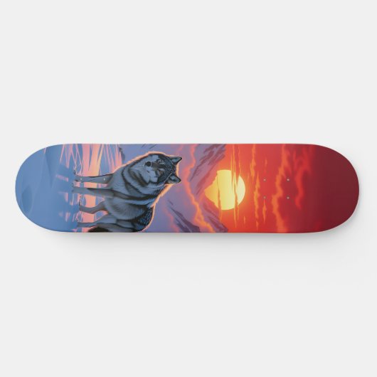 Lone Wolf Stands Against The Sunset Skateboard (Horizontaal)