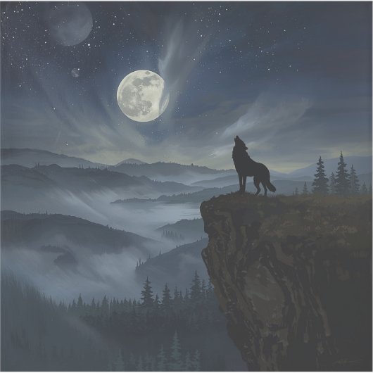 Lone Wolf Under the Moon – A Timeless Painting Sticker (Voorkant)