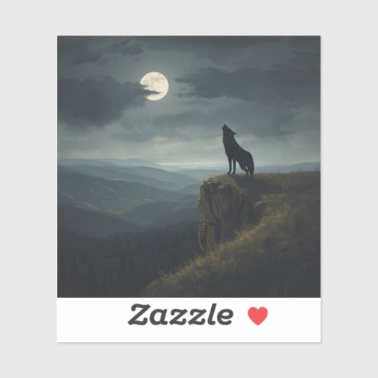 Lone Wolf Under the Moon – A Timeless Painting Sticker (Vel)