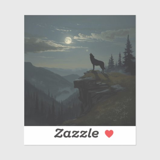 Lone Wolf Under the Moon – A Timeless Painting Sticker (Vel)