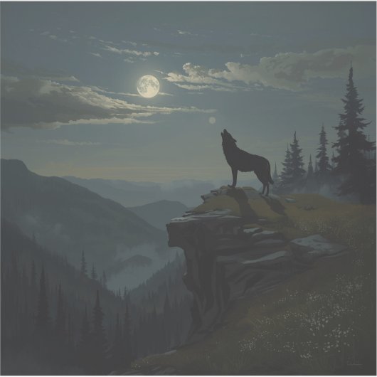 Lone Wolf Under the Moon – A Timeless Painting Sticker (Voorkant)