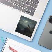 Lone Wolf Under the Moon – A Timeless Painting Sticker (Laptop met iPhone)