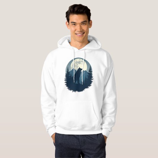 Lone Wolf Under the Moon – Minimal Night Aesthetic Hoodie (Voorkant volledig)