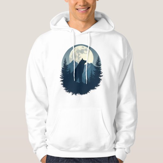 Lone Wolf Under the Moon – Minimal Night Aesthetic Hoodie (Voorkant)