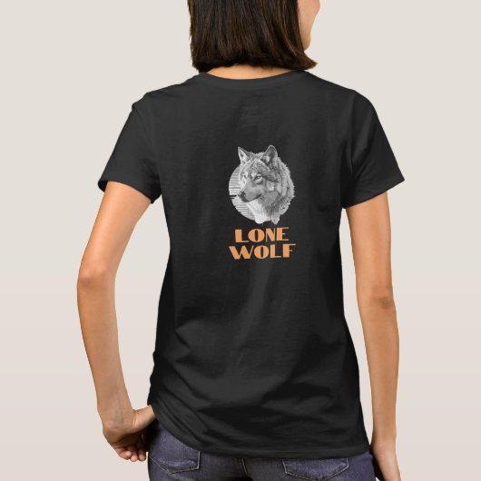 Lone Wolf, uw boodschap, Grijze Wolf Art Oranje te T-shirt (Achterkant)