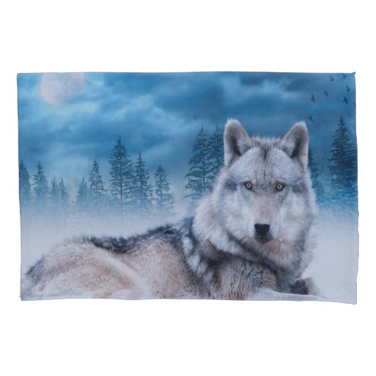 Lone Wolf/Wolven Wolf Moon Moonlight Wildlife Kussensloop (Voorkant-Links)