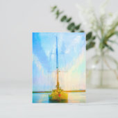 Lone Yacht Vibrant Digital Painting Briefkaart (Staand voorkant)