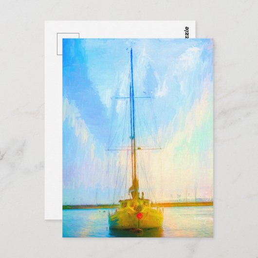 Lone Yacht Vibrant Digital Painting Briefkaart (Voorkant / Achterkant)