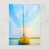 Lone Yacht Vibrant Digital Painting Briefkaart (Voorkant)