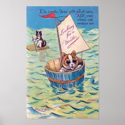 Lonely Cat in Zee, Louis Wain Poster (Voorkant)