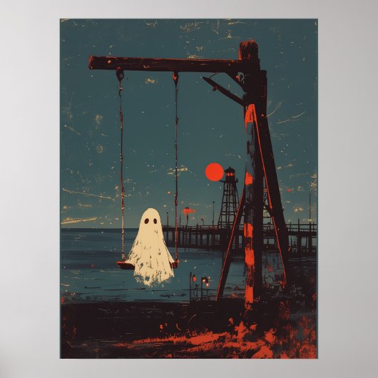 Lonely Ghost on the Swing at Seaside Poster (Voorkant)