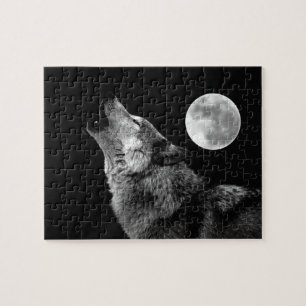 Lonely Grey Wolf en Fullmoon Legpuzzel