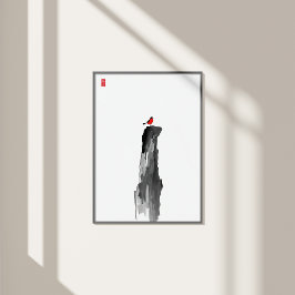 Lonely Peak - Minimalistische Inkt Wandkunst - Zen Foto Afdruk