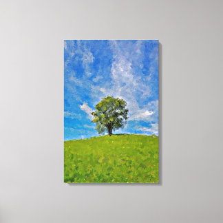 Lonely Tree – Serene grasveld Canvas Afdruk
