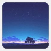 Lonely Tree Silhouette Under Starry Night Sky Vierkante Sticker (Voorkant)
