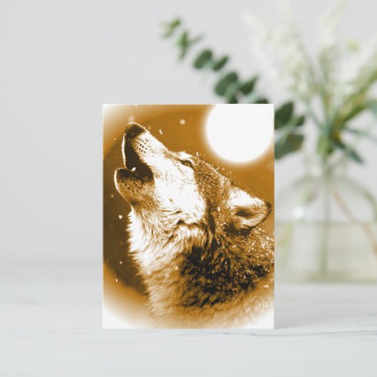 Lonely Wolf Howling bij Moon Briefkaart (Staand voorkant)