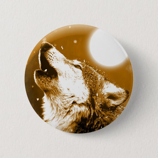 Lonely Wolf Howling bij Moon Ronde Button 5,7 Cm (Voorkant)
