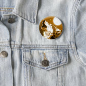 Lonely Wolf Howling bij Moon Ronde Button 5,7 Cm (In situ)