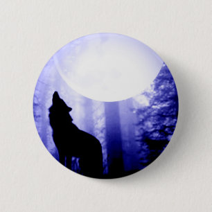 Lonely Wolf Howling bij Moon Ronde Button 5,7 Cm