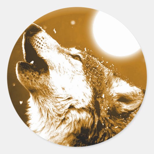 Lonely Wolf Howling bij Moon Ronde Sticker (Voorkant)