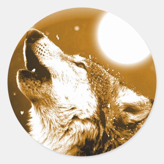 Lonely Wolf Howling bij Moon Ronde Sticker (Voorkant)