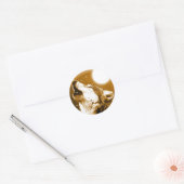 Lonely Wolf Howling bij Moon Ronde Sticker (Envelop)