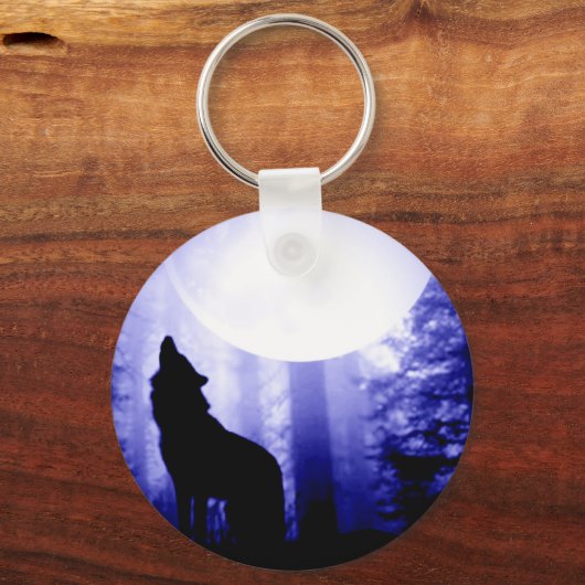 Lonely Wolf Howling bij Moon Sleutelhanger (Voorkant)