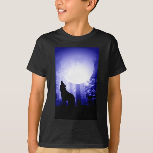 Lonely Wolf Howling bij Moon T-shirt (Voorkant)
