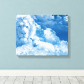 Lonen en lammeren in wolken canvas afdruk (Insitu (Houten vloer))