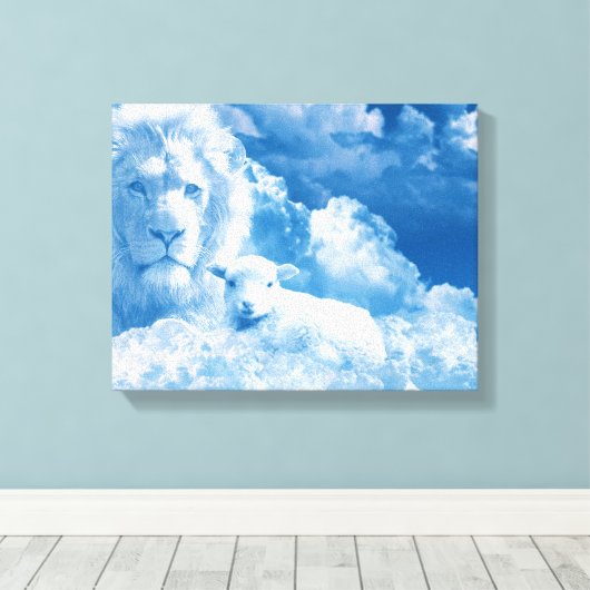Lonen en lammeren in wolken canvas afdruk (Insitu (Houten vloer))