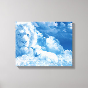 Lonen en lammeren in wolken canvas afdruk