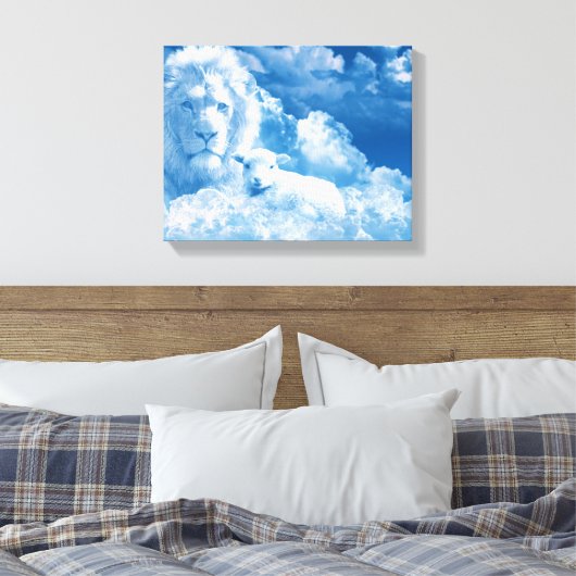 Lonen en lammeren in wolken canvas afdruk (Insitu (Slaapkamer))