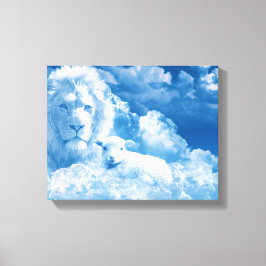 Lonen en lammeren in wolken canvas afdruk