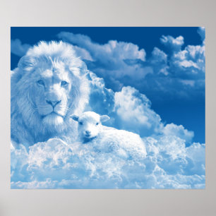 Lonen en lammeren in wolken poster