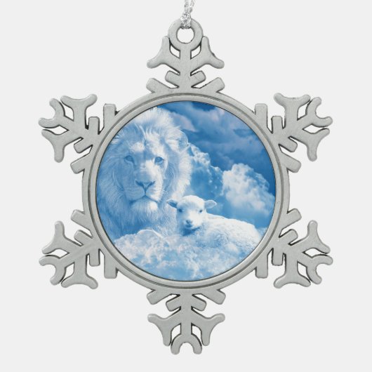 Lonen en lammeren in wolken tin sneeuwvlok ornament (Voorkant)
