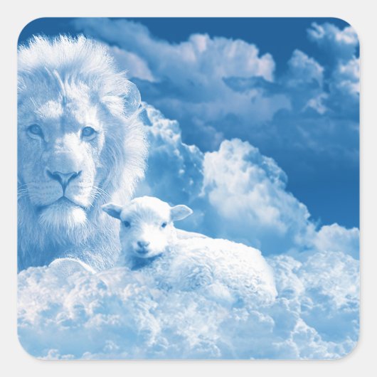 Lonen en lammeren in wolken vierkante sticker (Voorkant)