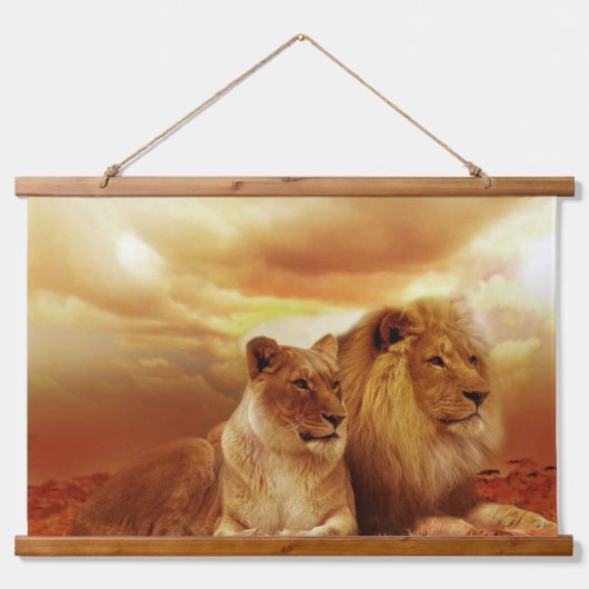 Lonen en leeuwen met bovenzijde hangend wandkleed (Voorkant)