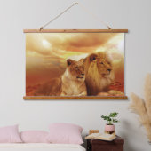 Lonen en leeuwen met bovenzijde hangend wandkleed (Slaapkamer)