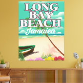 Long bay strand Jamaica reisposter Canvas Afdruk (Insitu (Woonkamer))