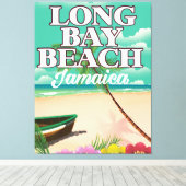 Long bay strand Jamaica reisposter Canvas Afdruk (Insitu (Houten vloer))