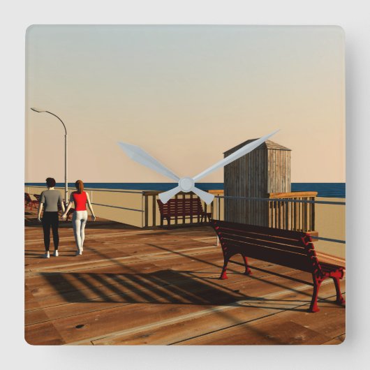 Long Beach Boardwalk, Long Island, New York Vierkante Klok (Voorkant)