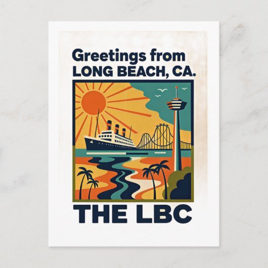 Long Beach CA LBC Retro Reizen Briefkaart (Voorkant)