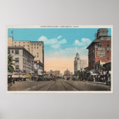 Long Beach, CA - Ocean Boulevard Uitzicht Poster (Voorkant)